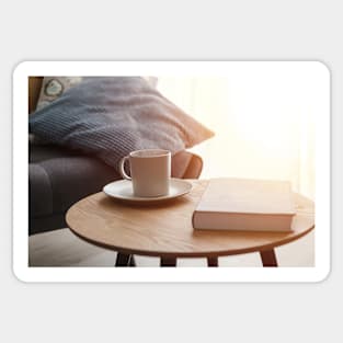 Relax at home, cup of hot tea and book Sticker